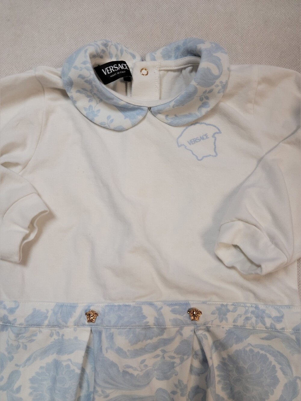 Vesace 9-12m Blue White Barocco Sleepsuit